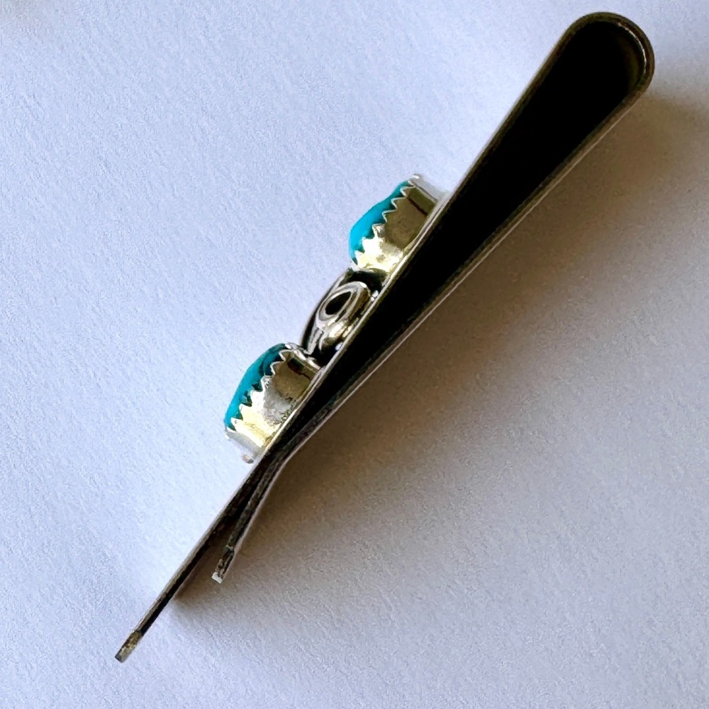 Navajo Money Clip Turquoise Sterling Leaf Sally Arviso Native American Handmade - Picture 4 of 5
